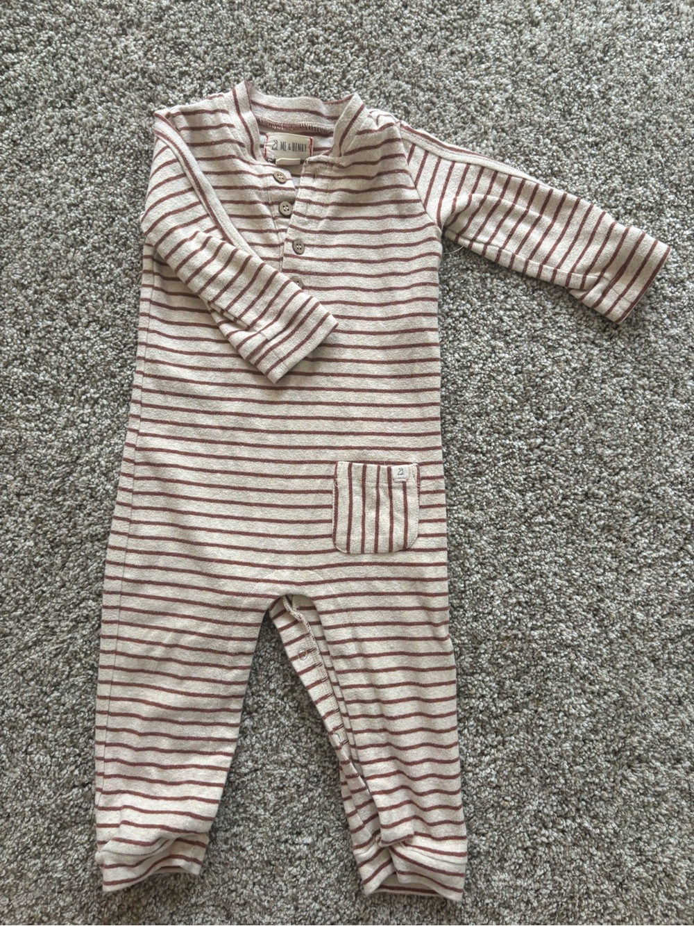 Cream and Rust Striped One-Piece Romper